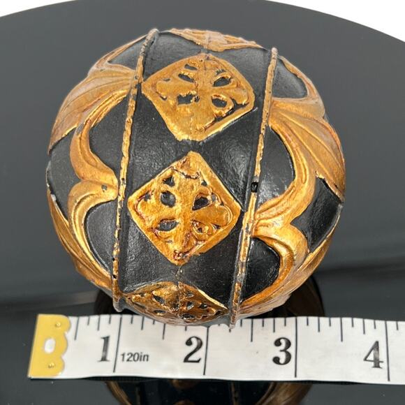 Ornate Black & Gold Decorative Sphere Ball Intricate Vintage Accent - Picture 6 of 6